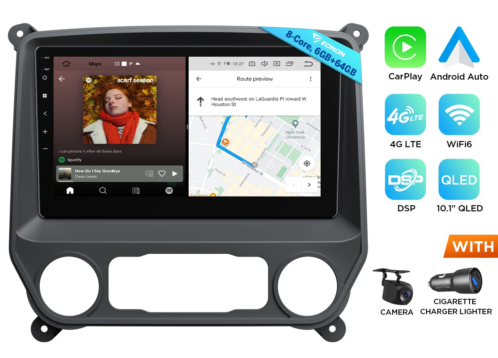 For GMC Sierra 2014-2018 Android Car Radio Wireless CarPlay 10.1″ QLED DSP Audio