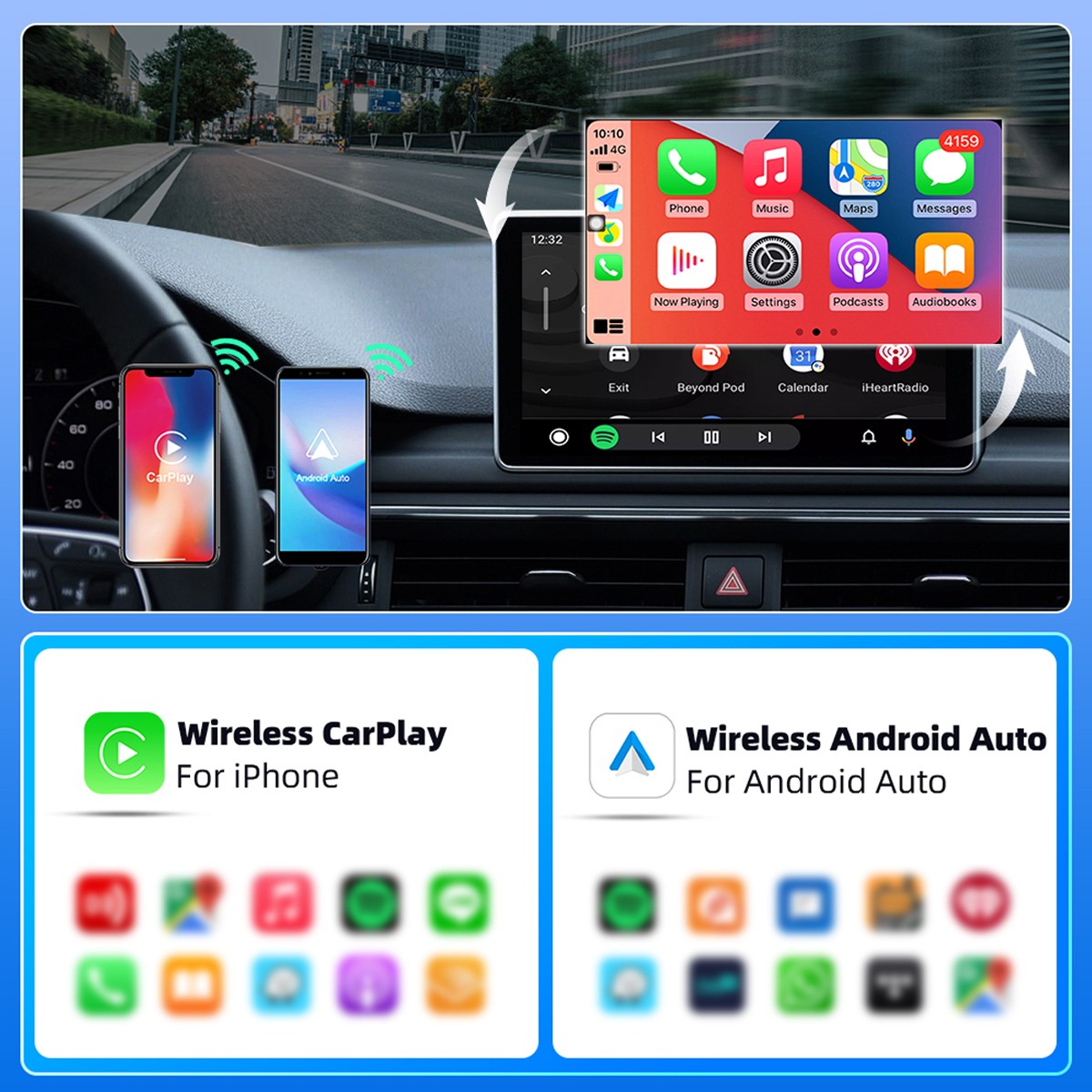 2-IN-1 USB Car Auto Wireless CarPlay Adapter Android Wireless Dongle Plug ＆ Play