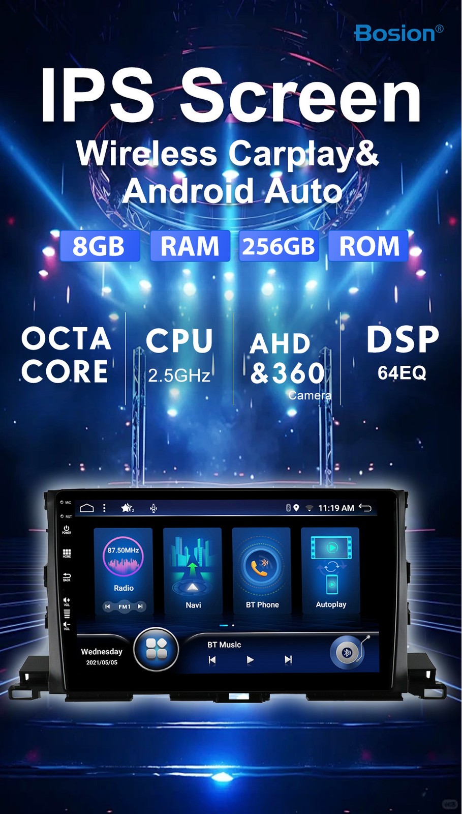 8GB+256GB For Toyota Highlander 2014-18 CarPlay&Android Auto Car Stereo GPS 128G