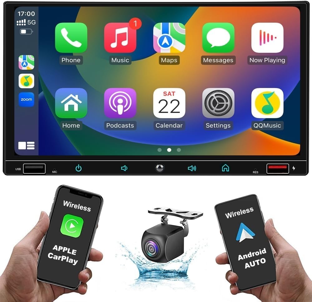 Yuanting 2 Din Android Carplay 7 Portable Car Stereo Backup Cam Bt Gps Fm