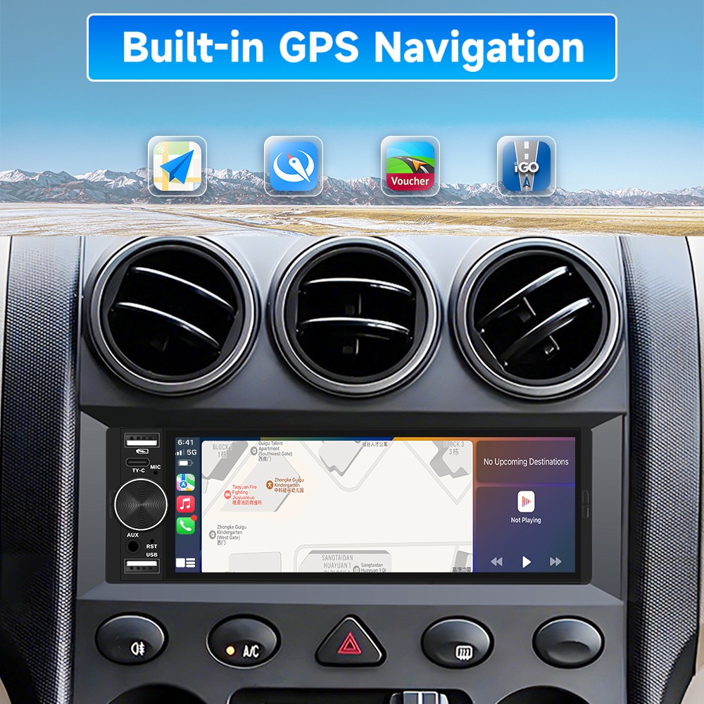 6.28″Rear Camera CarPlay Android Auto For Universal Car Stereo Multimedia Player