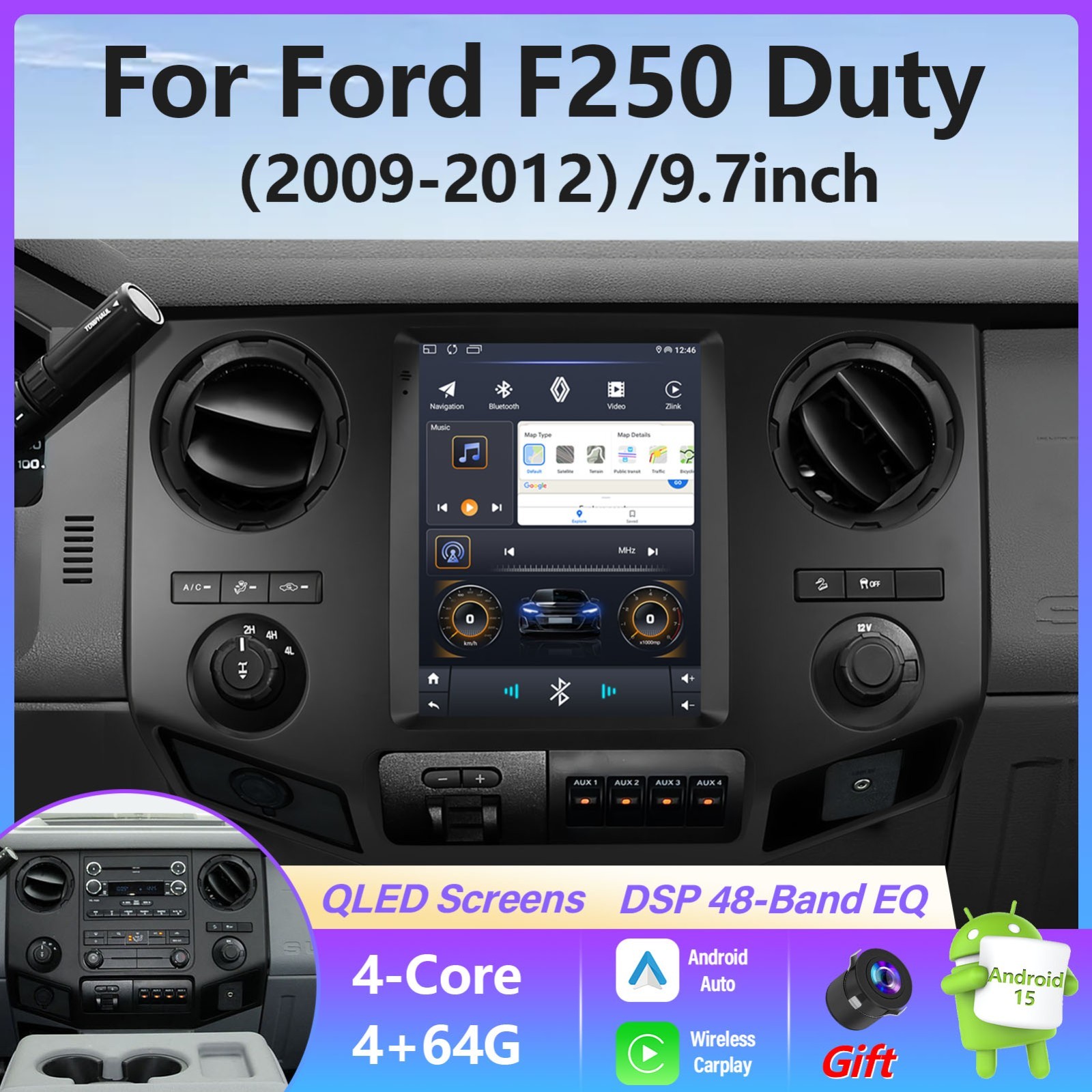 64G Apple Carplay For 2008-2016 Ford F-250 F-350 Super Duty Car Stereo GPS Radi