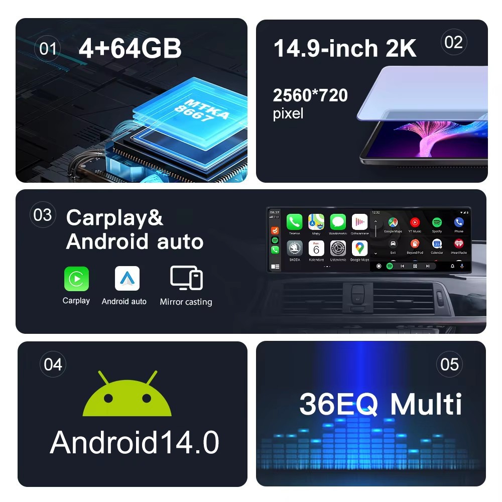 14.9” Android14 Display CarPlay BMW 5 Series F10 F11 CIC 2010 – 2012 G30 4G GPS