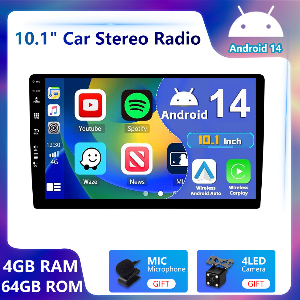 Car Play 10.1″ Car Stereo Radio Android 14 Auto GPS Navi Head Unit DSP 4GB+64GB
