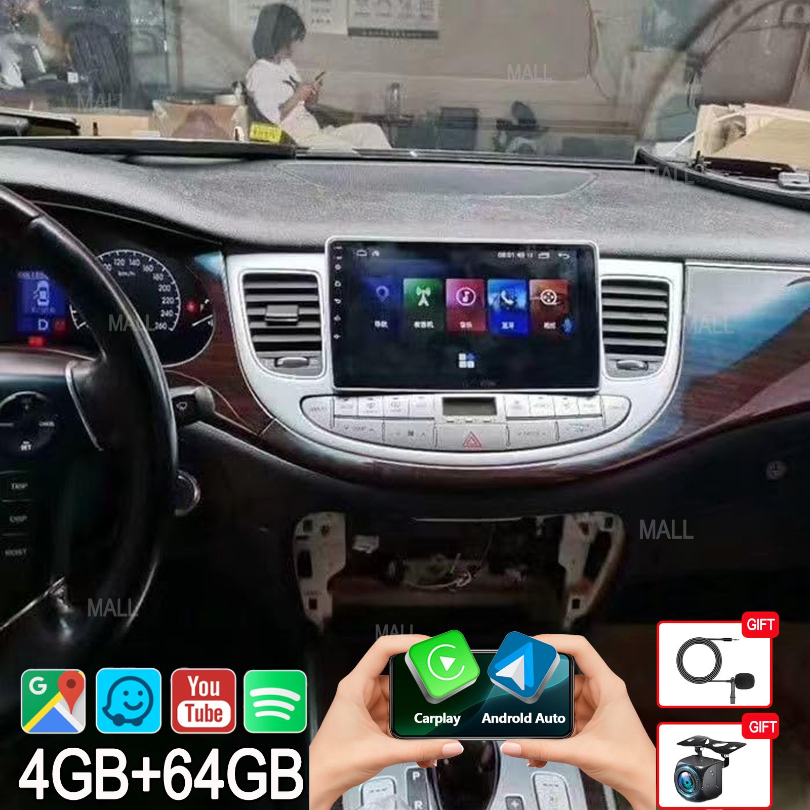 64GB Carplay Car Stereo Radio GPS WIFI For 2009-2014 Hyundai Genesis Sedan