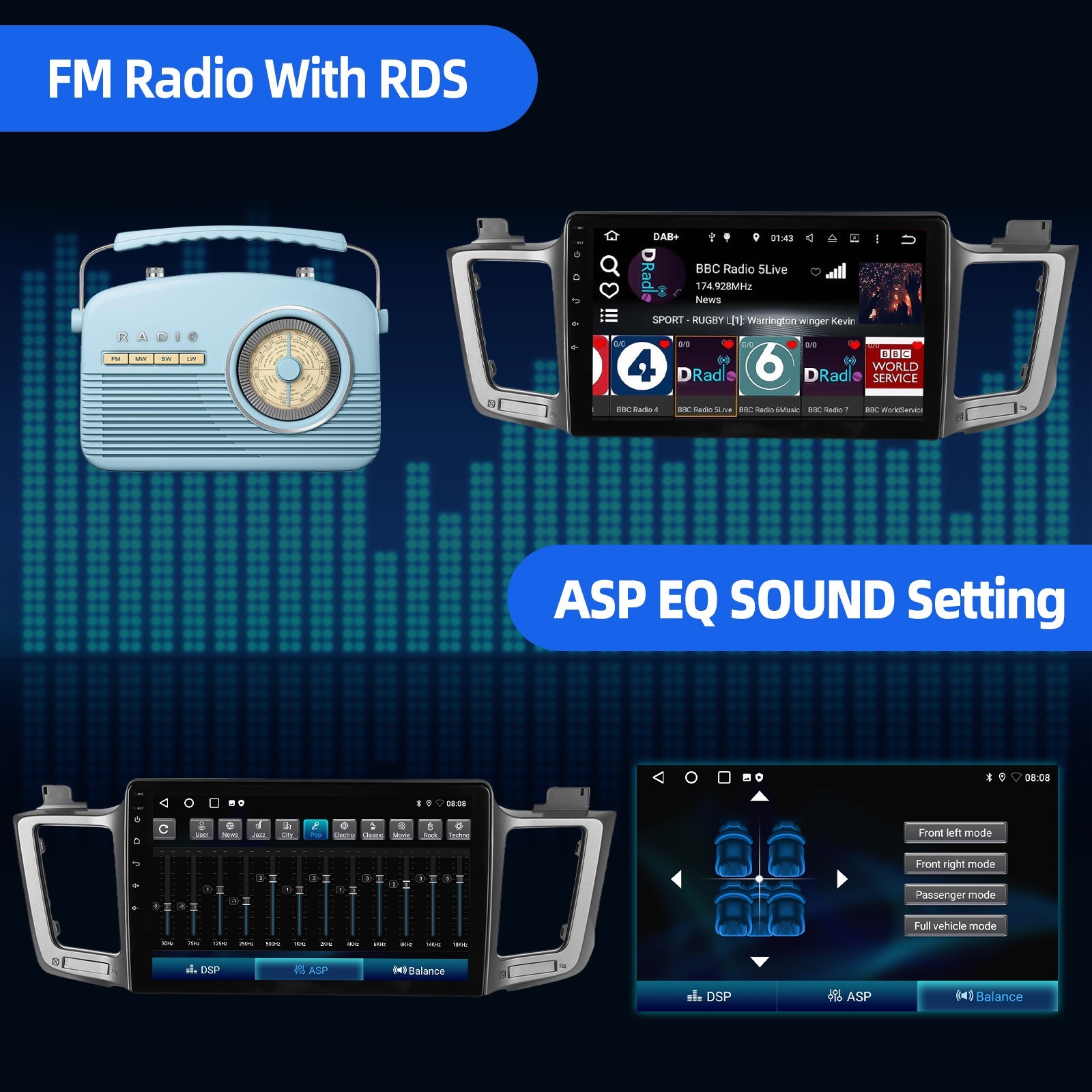 Apple Carplay For Toyota RAV4 2013-2018 Car Stereo Radio Android 15 GPS Navi FM