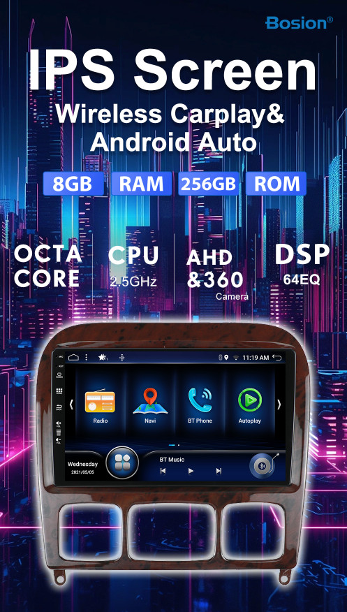 For Mercedes-Benz S Class W220 CAR PLAY ANDROID 14 AUTO CAR STEREO HEAD UNIT AHD