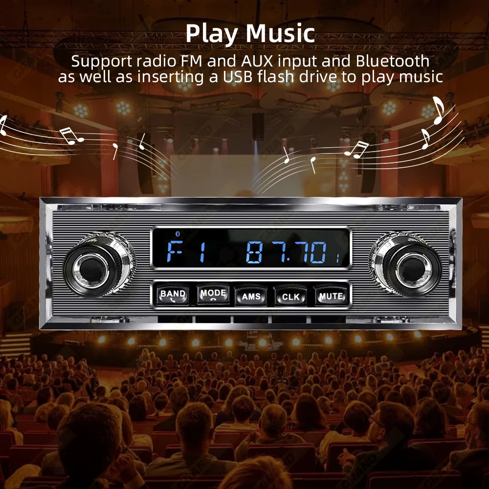 Single Din Car Radio MP3 Player Bluetooth FM AUX USB Retro In-Dash Stereo