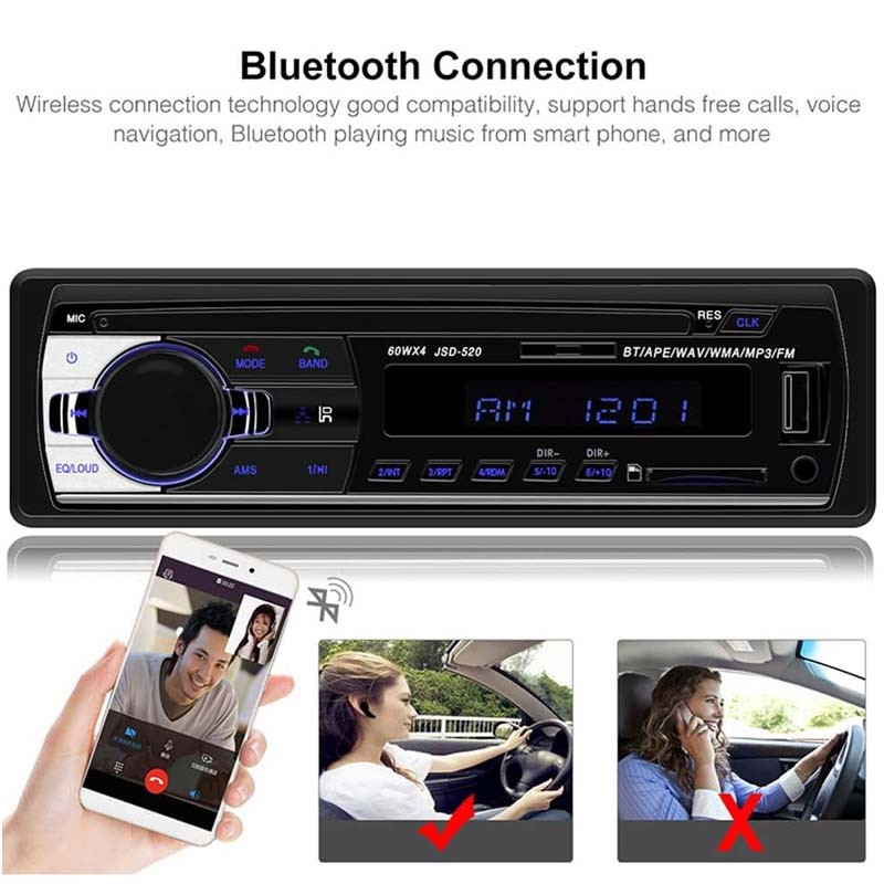 1Din 12V Car Radio Stereo Detachable MP3 Player FM Bluetooth RDS/USB/AUX Audio