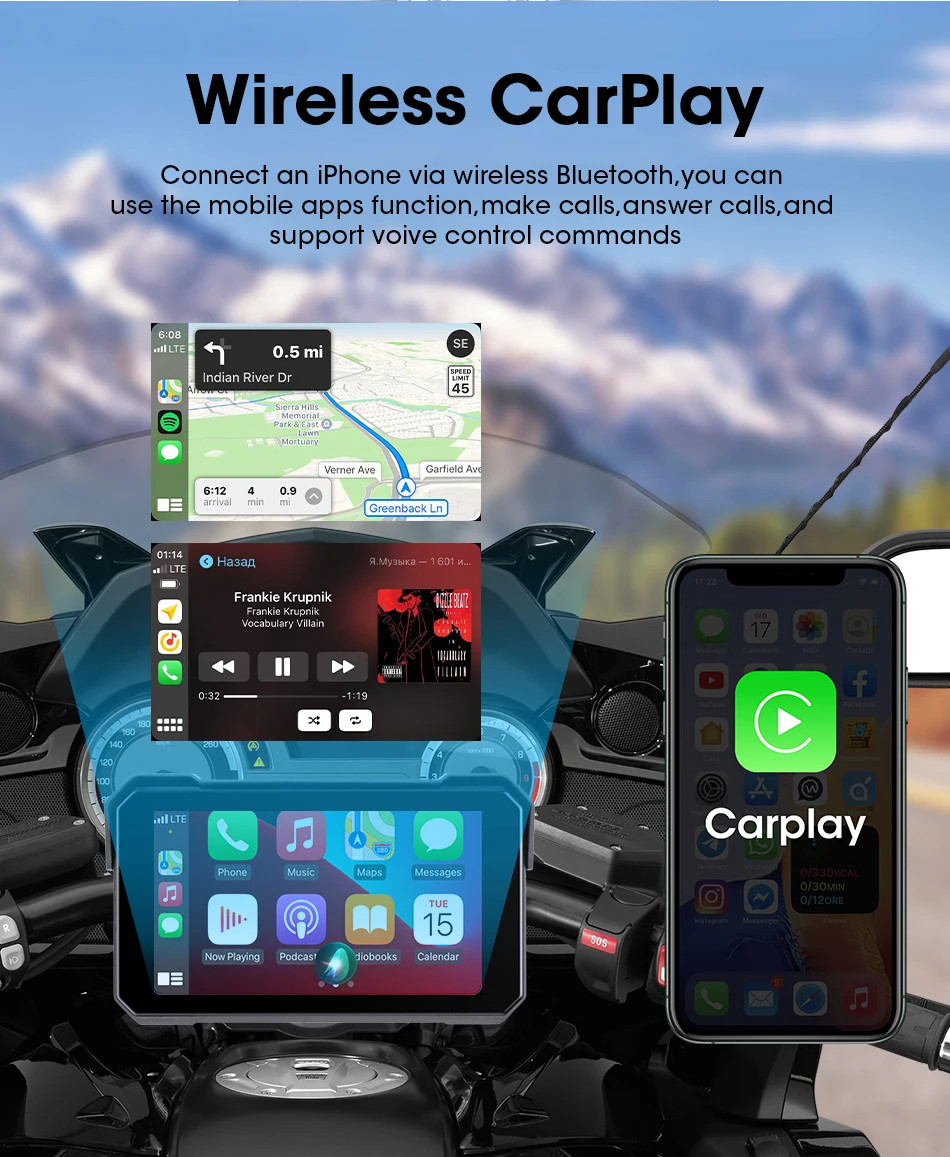 Jansite Motorcycle Display Screen Carplay Moto Navigation Portable Digital BT