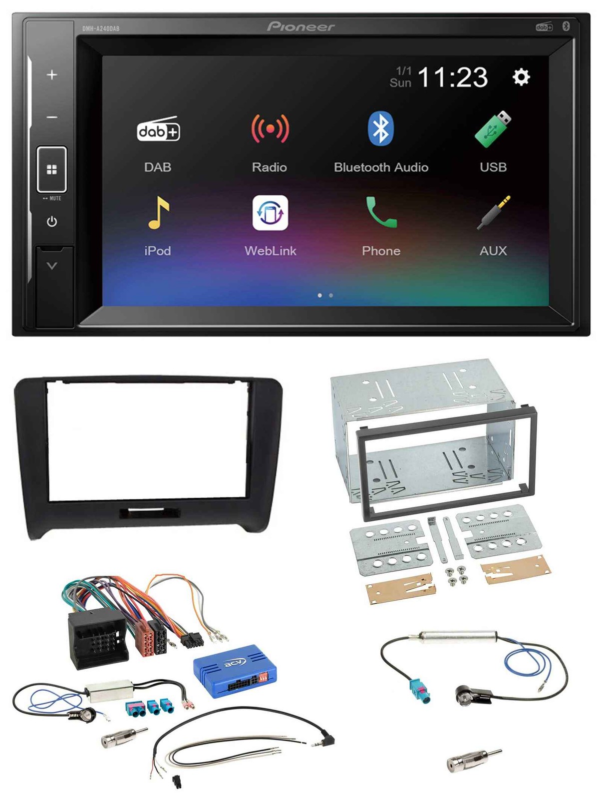 Pioneer DAB Steering Wheel 2DIN Bluetooth USB Car Stereo for Audi TT 2006-2014