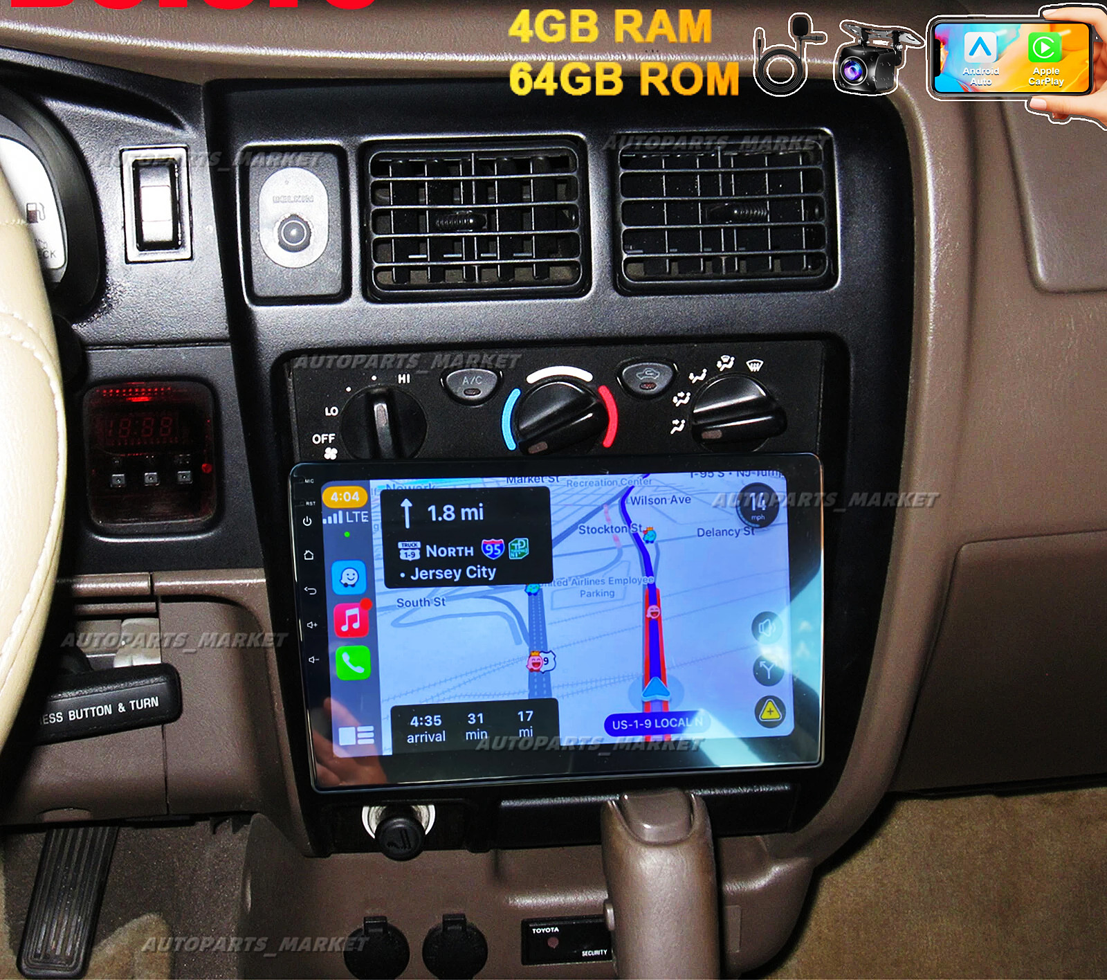 10” CarPlay Android 13 For Toyota Tacoma 1998-2004 Car Stereo Radio GPS 4+64GB