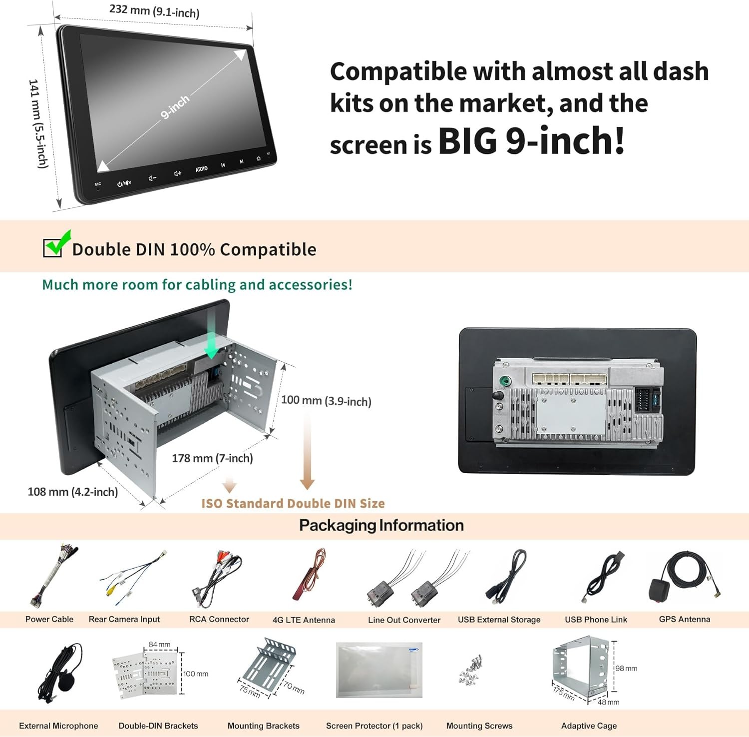 ATOTO S8 Android 8-Core 9″ Car Stereo OBDII 4+32G GPS Built-in 4G AI Radio WiFi