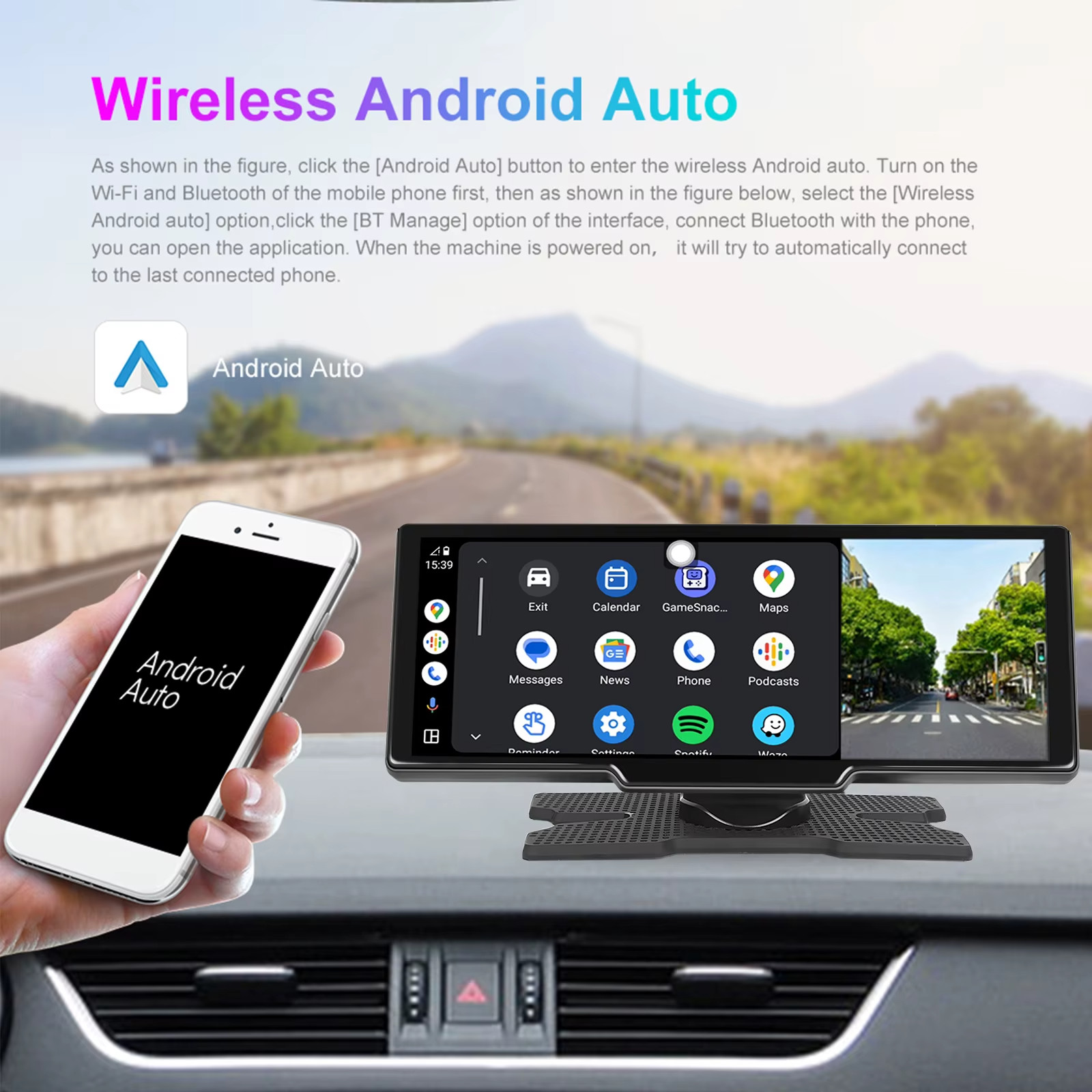 🚗 10.26″ Wireless CarPlay Android Auto Smart Screen Dash Monitor + Cameras