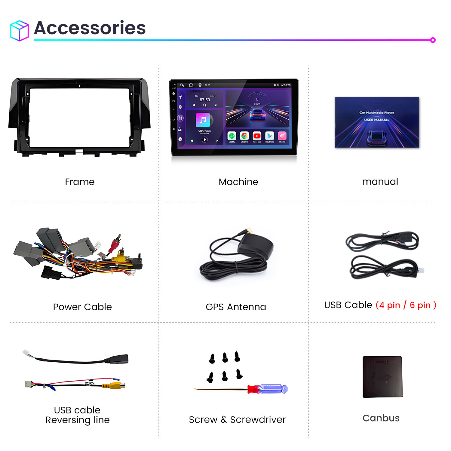 For Honda Civic 2016-2020 Carplay Android 14 Car Stereo Radio GPS Navi BT WIFI