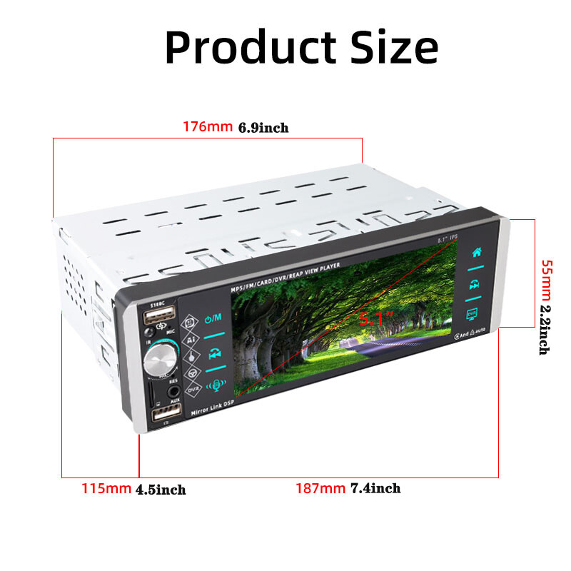 5.5″ Car Radio Stereo Andriod Auto Single1 Din BT wince Carplay IPS Touchscreen