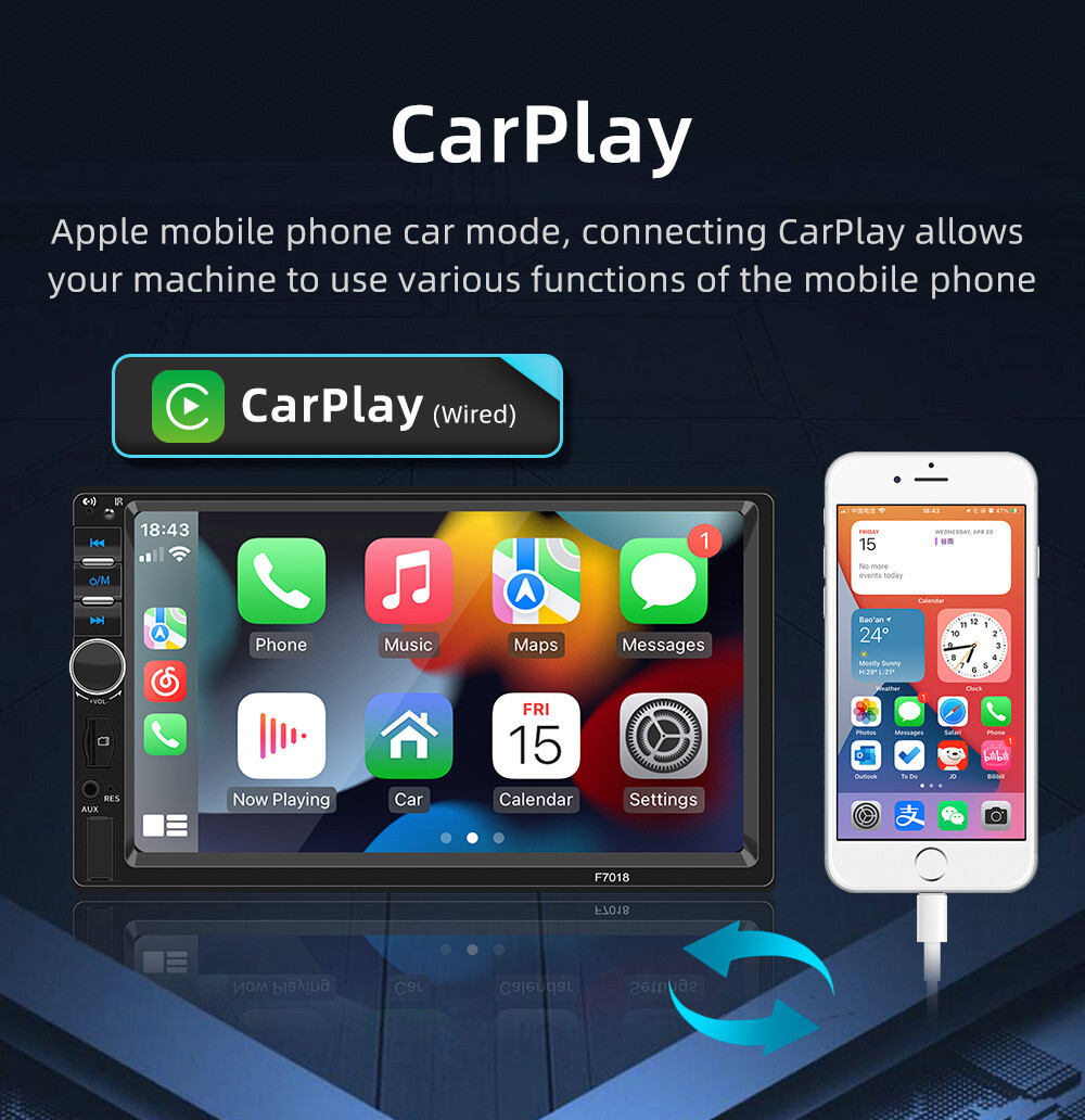 Car Radio Stereo MP5 Player BT For Carplay Android Auto FM Touch Screen 2Din