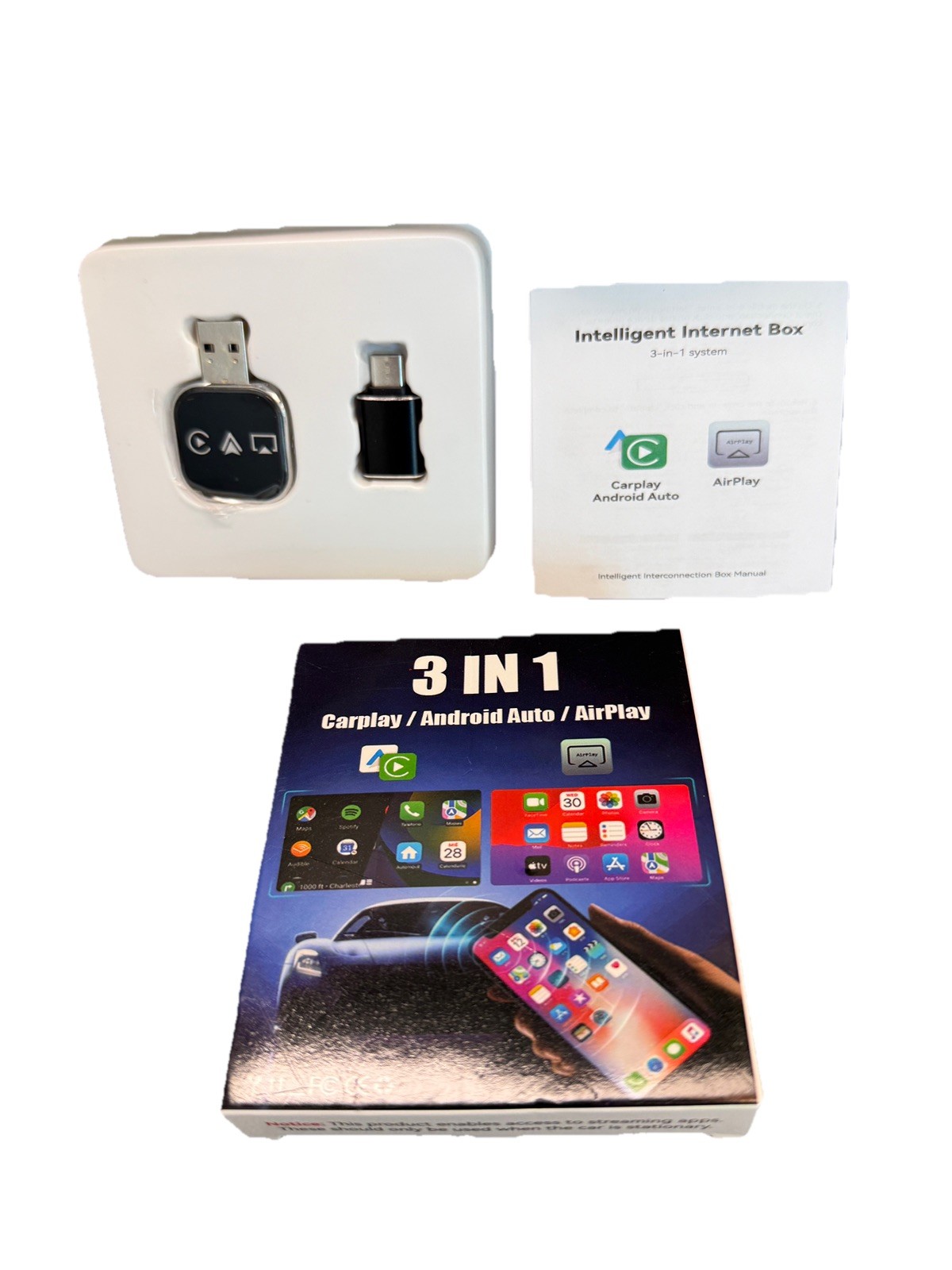 Mini Carplay Adapter 3 IN 1 Wireless Carplay & Android Auto & Airplay link