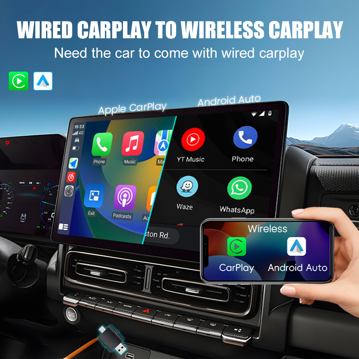 2 in 1 Wireless Apple Carplay Android Auto Adapter Mini USB & Type-C Dongle Box~