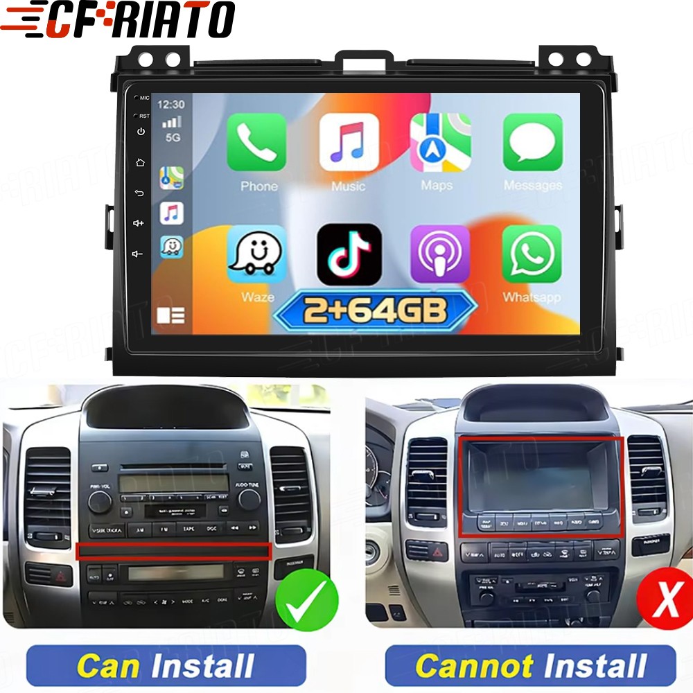 9″ Carplay Android 15 Car Radio Stereo GPS Navi 2+64GB For Lexus GX470 2003-2009