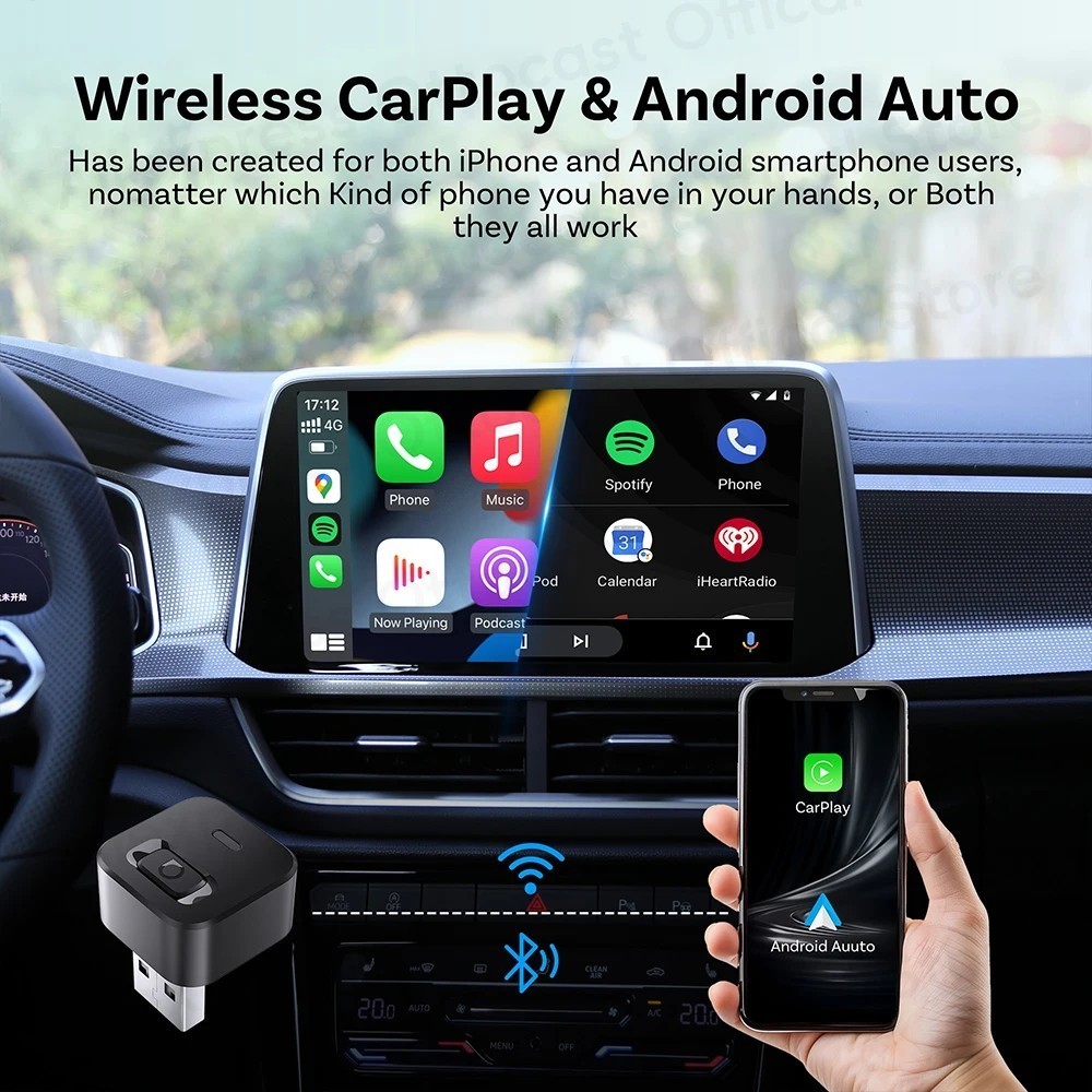 2in1 Ottocast MINI Dot Wireless CarPlay+Android Auto Adapter 5s Auto Connection