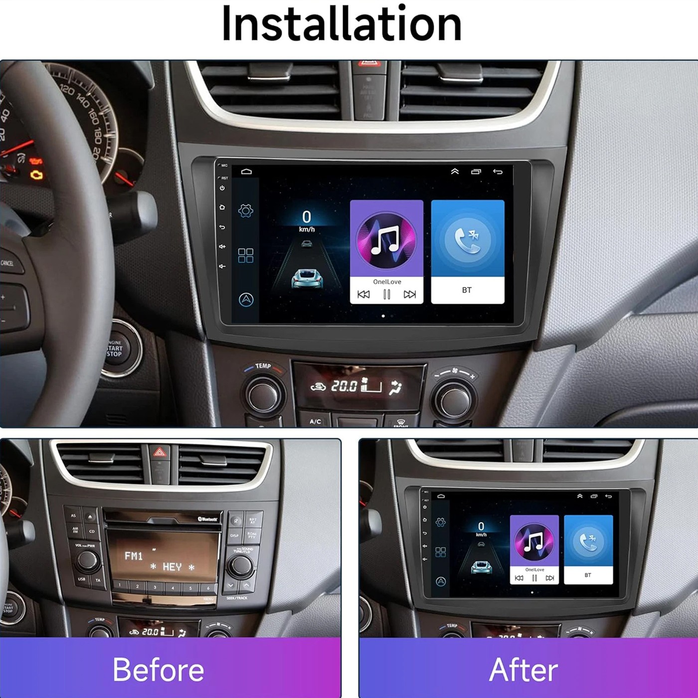 4+64G Android 15 CarPlay Stereo Radio GPS Sat Nav 9″ For Suzuki Swift 2010-2016