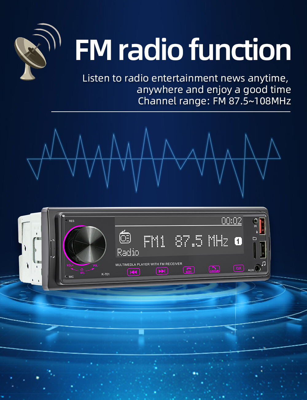 Single 1 DIN Car Stereo Audio MP3 Player AUX/USB/TF/SD Bluetooth Radio Head Unit