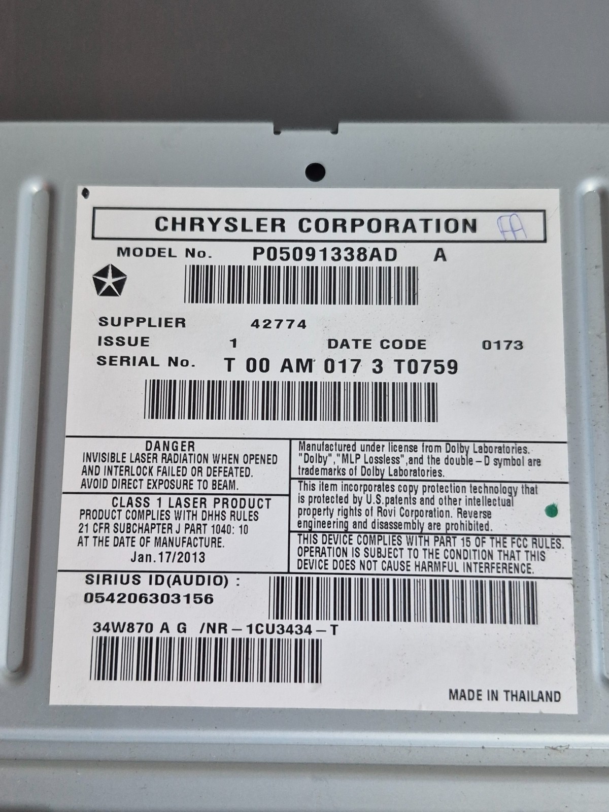 Chrysler Dodge Jeep RHB 430N MyGig Sirius Navigation GPS Touch Screen Radio CD