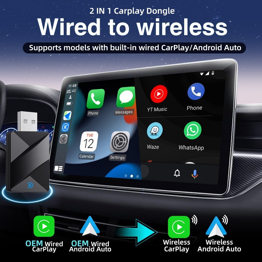 USB Wireless CarPlay Adapter for Apple iPhone & Android Auto Dongle Plug＆Play US