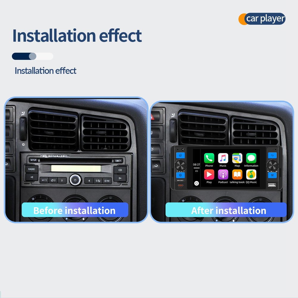 5in Car Stereo Radio Player Touch Screen Bluetooth FM RDS For Wireless Carplay