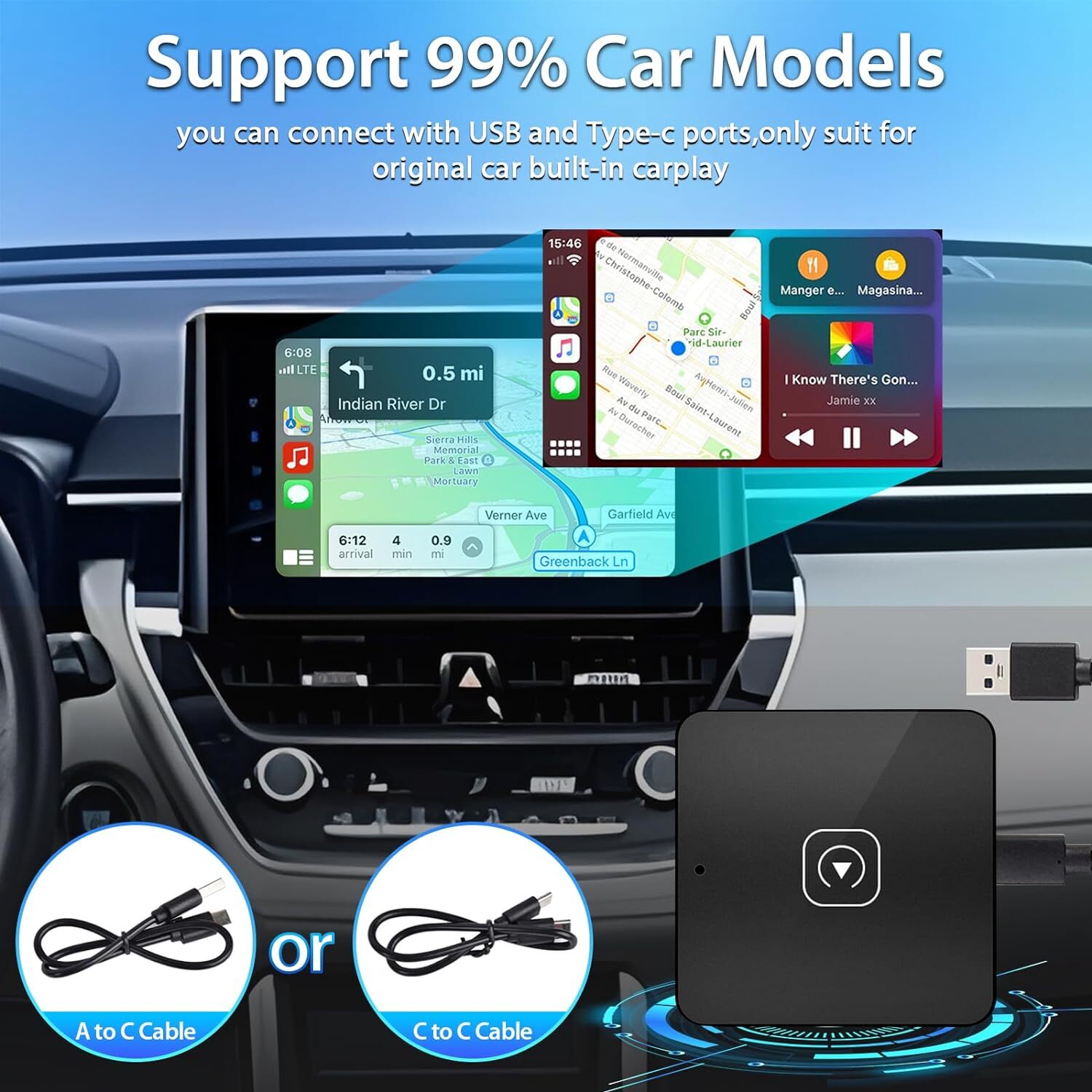 Podofo [Wireless] Carplay Adapter for iPhone,Wireless Adapter for Factory Wired