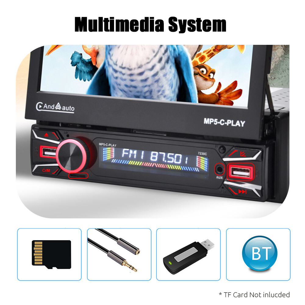 Carplay Single 1DIN 7″ Flip Out Car Stereo Head Unit FM Radio USB TF with Camera