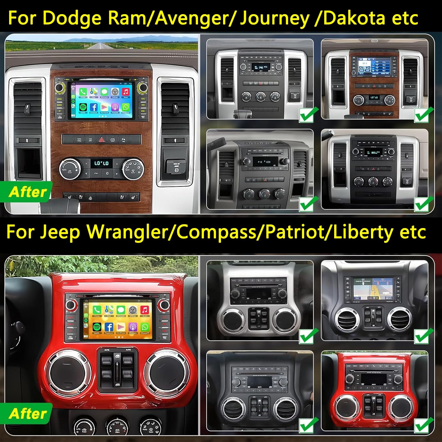 Plug & Play Car Radio Stereo CD DVD Player W/CarPlay GPS For Jeep Dodge Chrysler