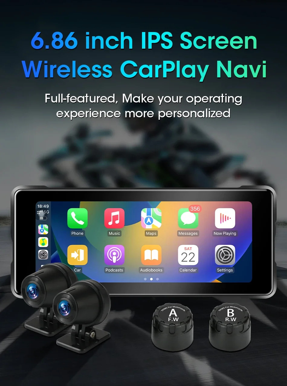 Portable 6.86 inch Motorcycle DVR GPS Navigation 2K Camera Wireless Android