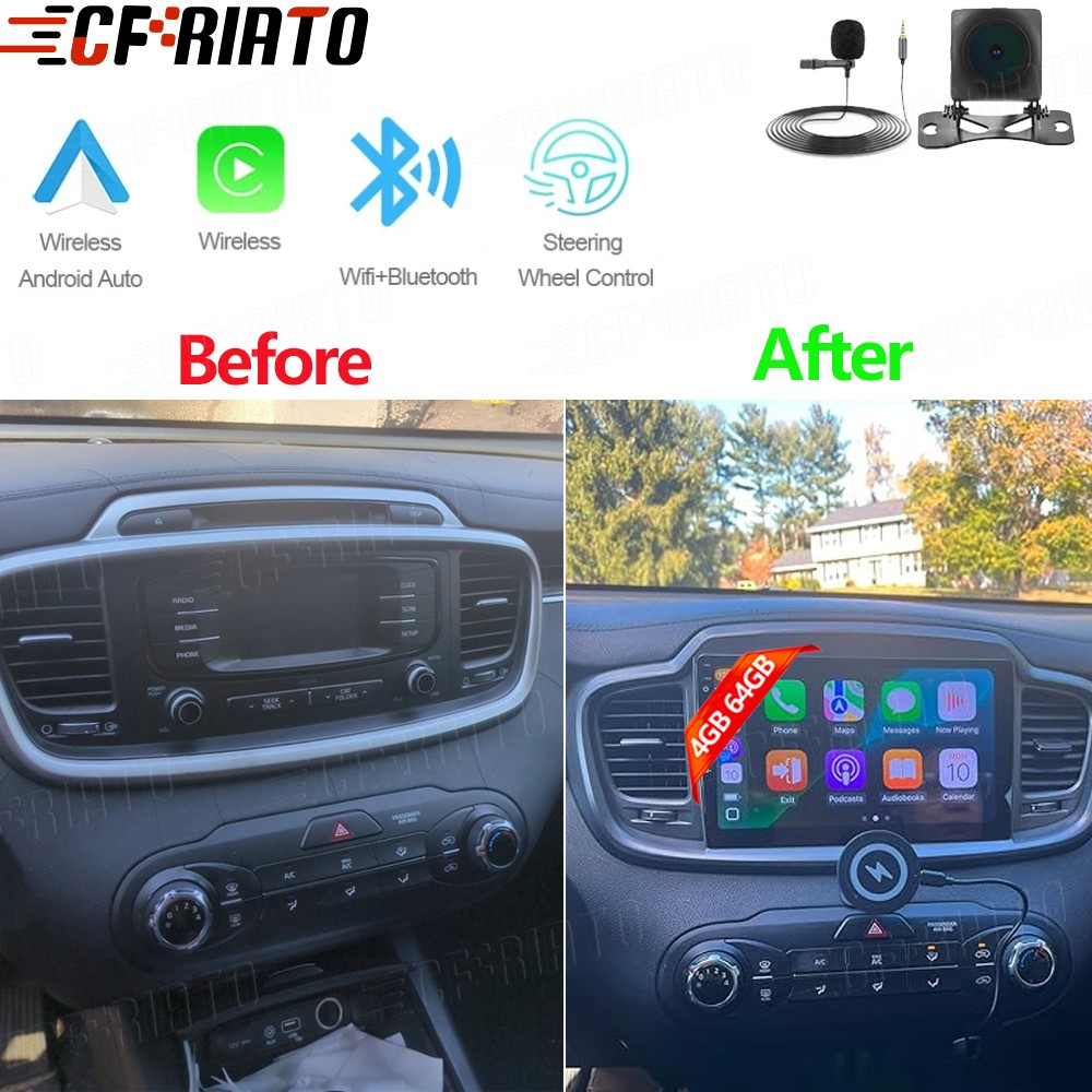 4+64GB For Kia Sorento 2015-2020 Android 15 Carplay Stereo Radio GPS Screen +Cam