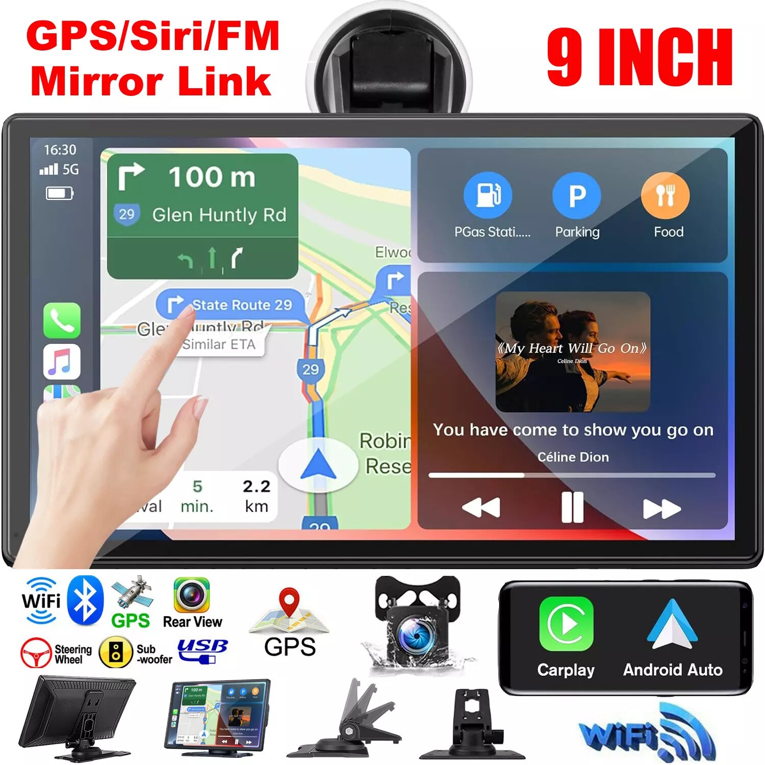 9″ inch Touch Screen Car Radio Wireless Apple Carplay Android Auto GPS +Rear cam