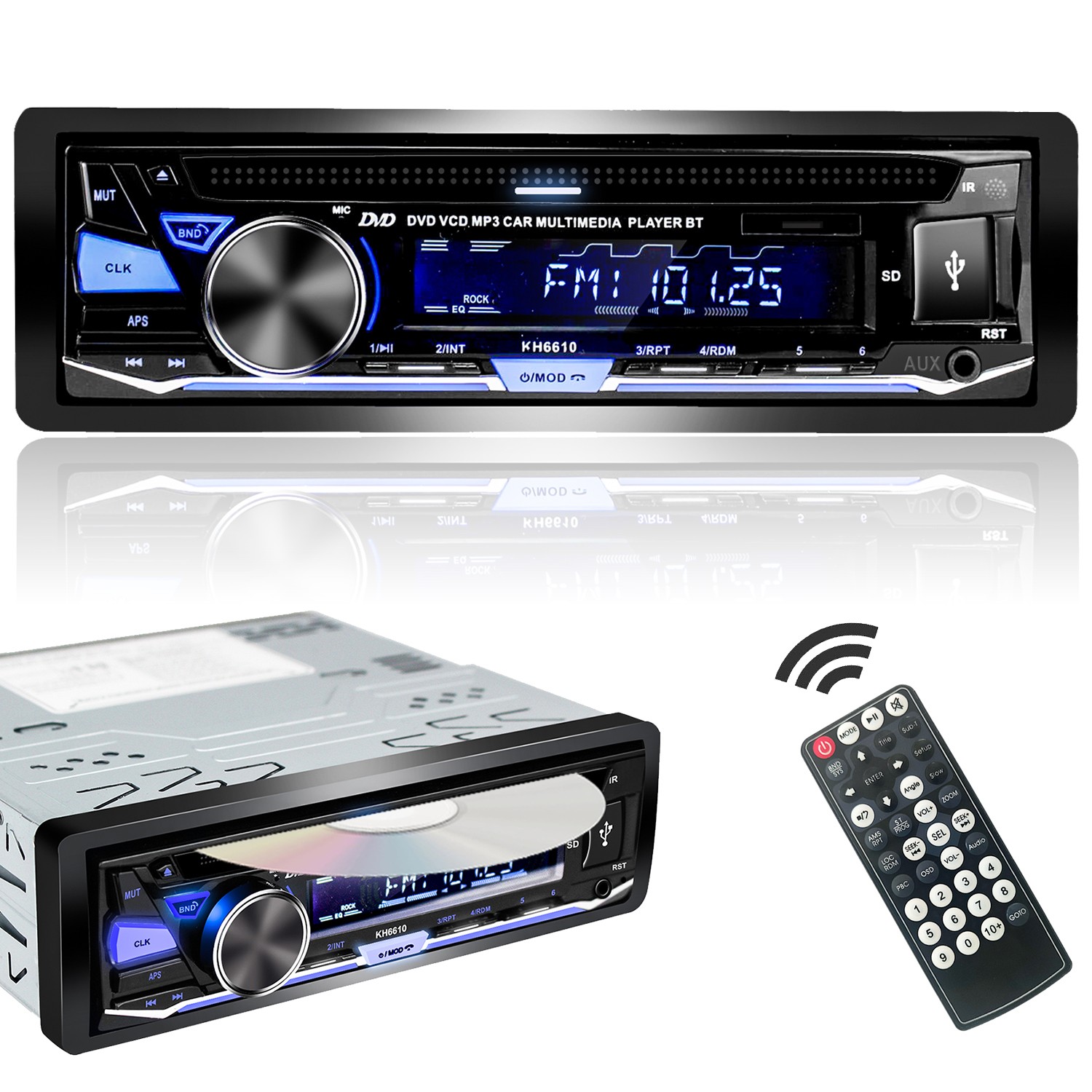Single 1 Din Car Radio Audio Stereo DVD CD MP3 Player Bluetooth USB/AUX/SD/FM