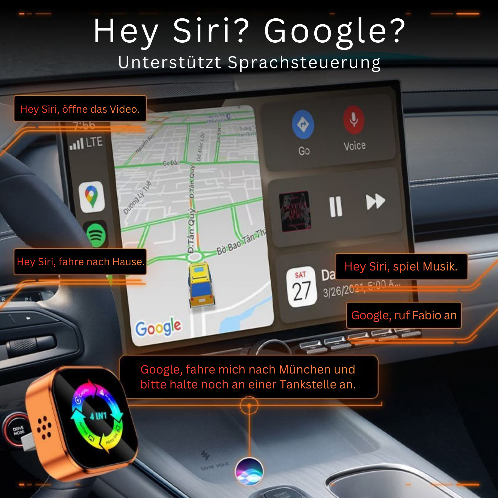 Wireless CarPlay Adapter 4in1 AirPlay MirrorLink Sat Nav Music Car iOS Android