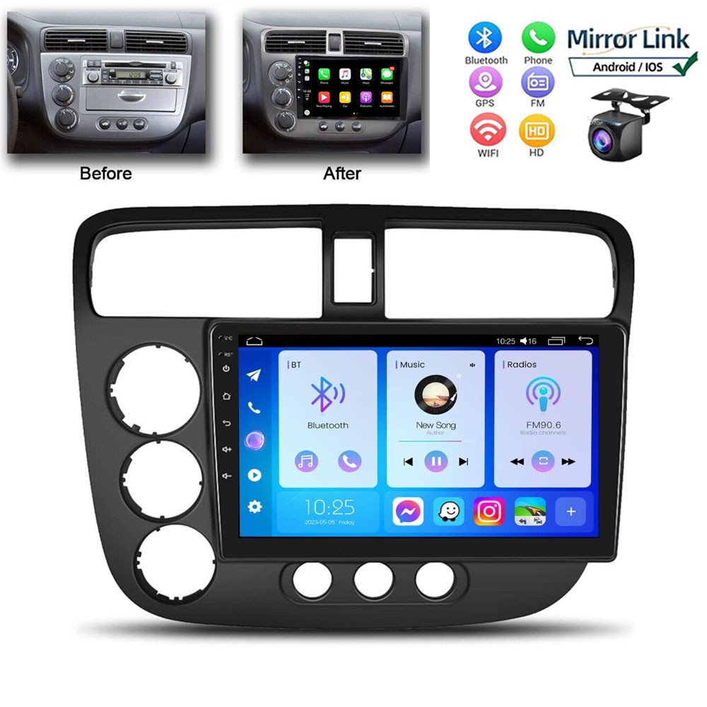 Android 32G Car Play GPS Stereo FM RDS Radio For Honda Civic 4-Door 1.7L 2000-05