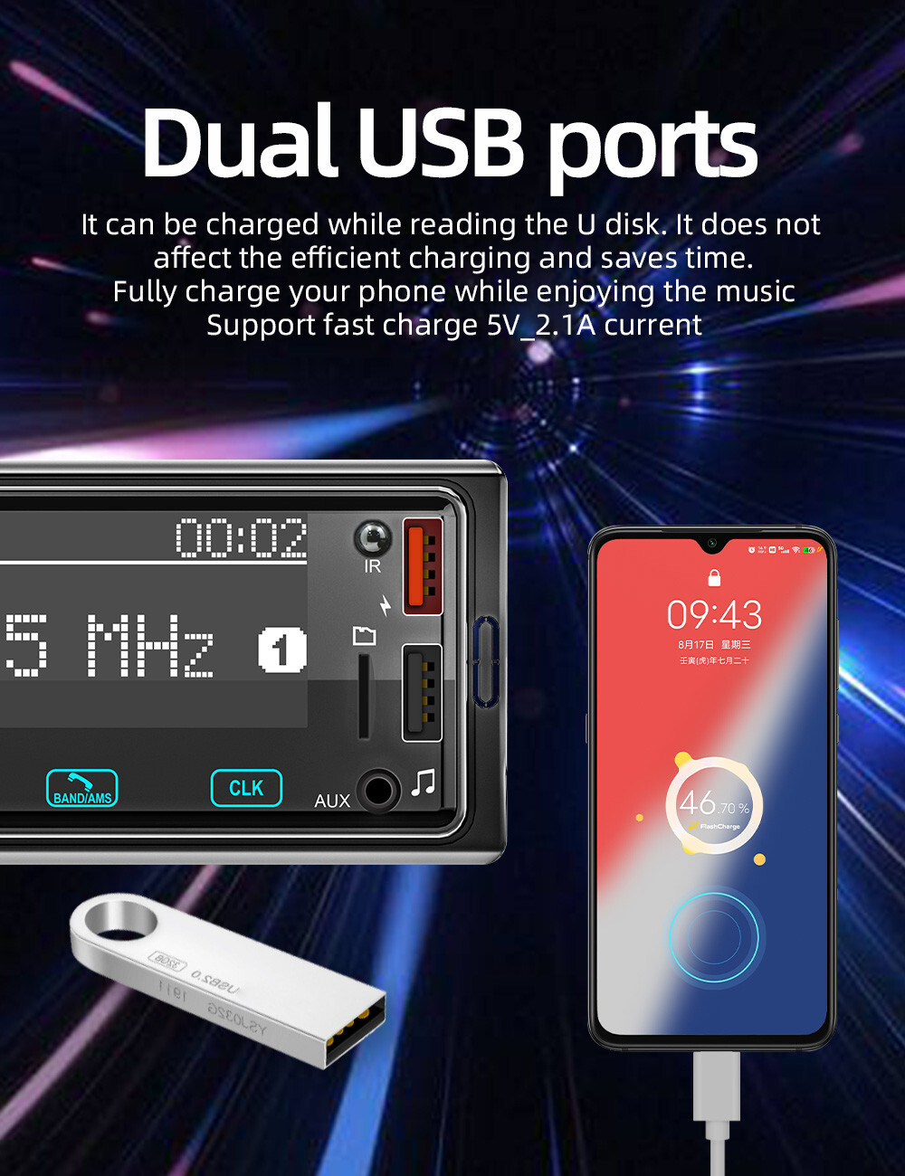 Single 1 DIN Car Stereo Audio MP3 Player AUX/USB/TF/SD Bluetooth Radio Head Unit