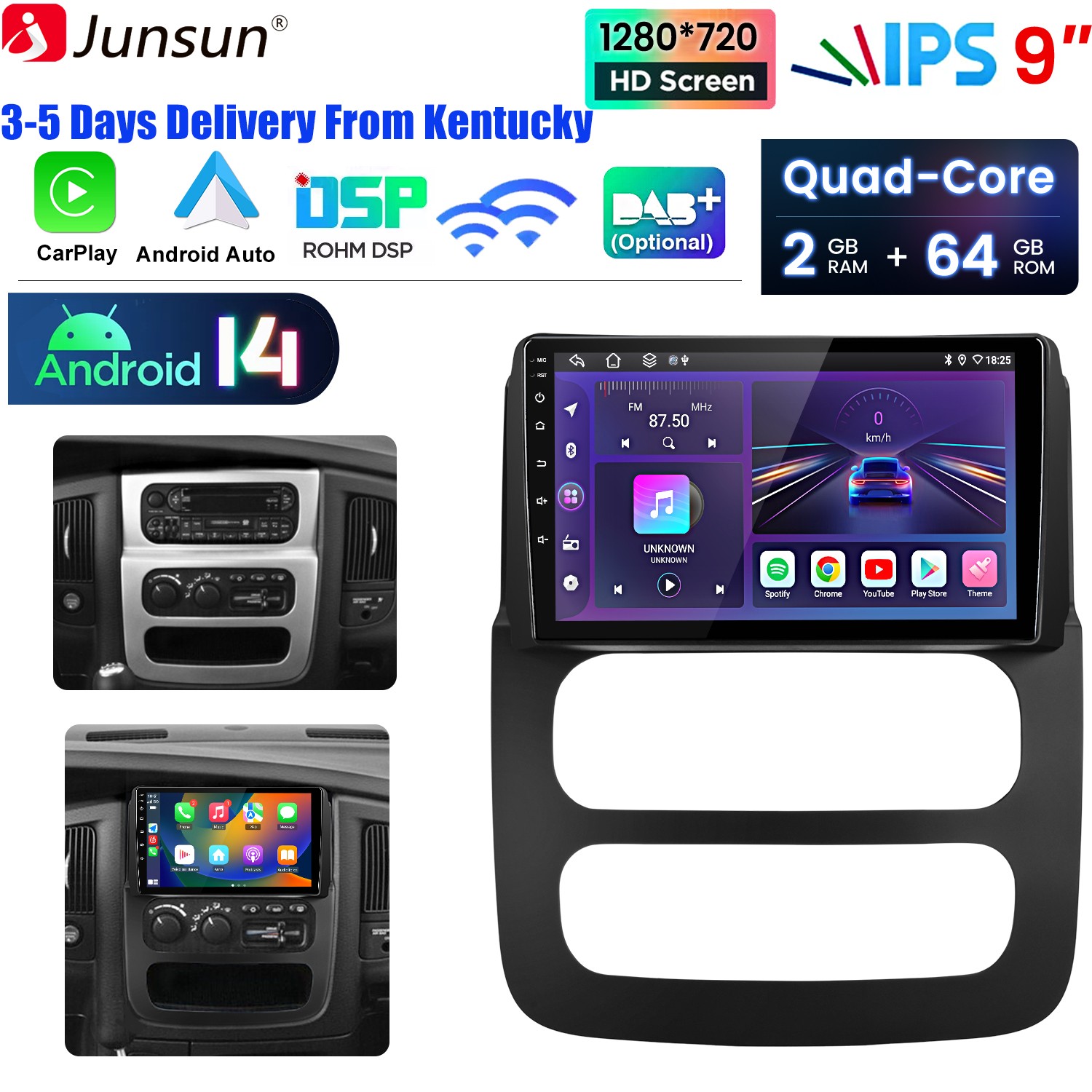 For Dodge RAM 2002-2005 2+64GB Carplay Android 14 Car Stereo Radio GPS Navi WIFI