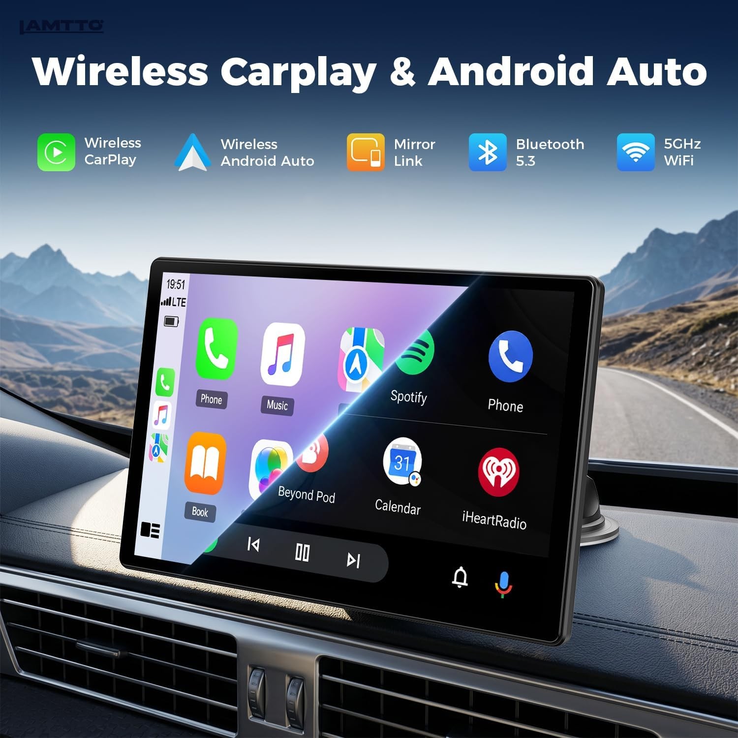 Portable 11″ Car Stereo Radio Wireless Apple Carplay/Android Auto Touch Screen