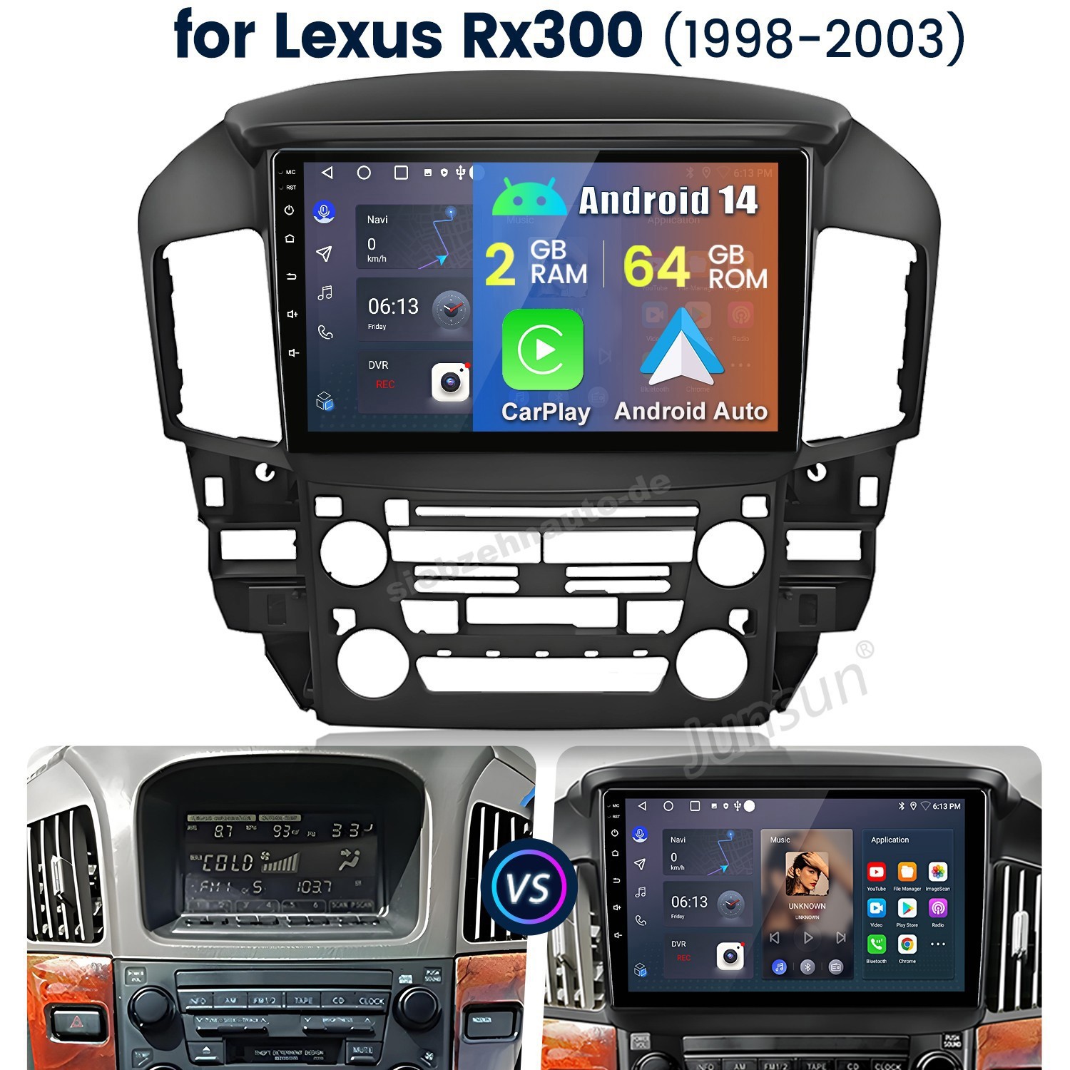9″ Android 14 Car Radio for Lexus RX300 1998-2003 CarPlay GPS DSP WiFi 2+64GB