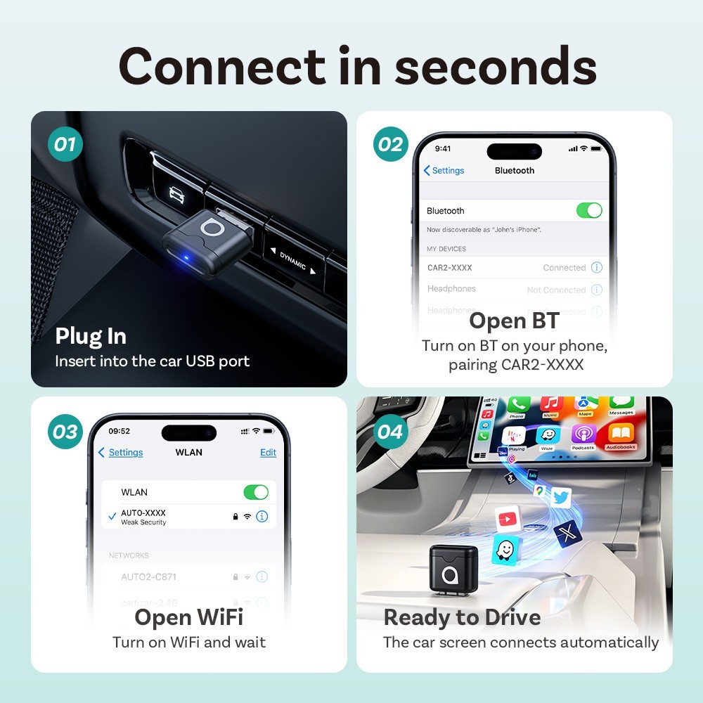Ottocast Mini Aura 2in1 Wireless CarPlay Adapter & Android Auto Ultra 5G WIFI