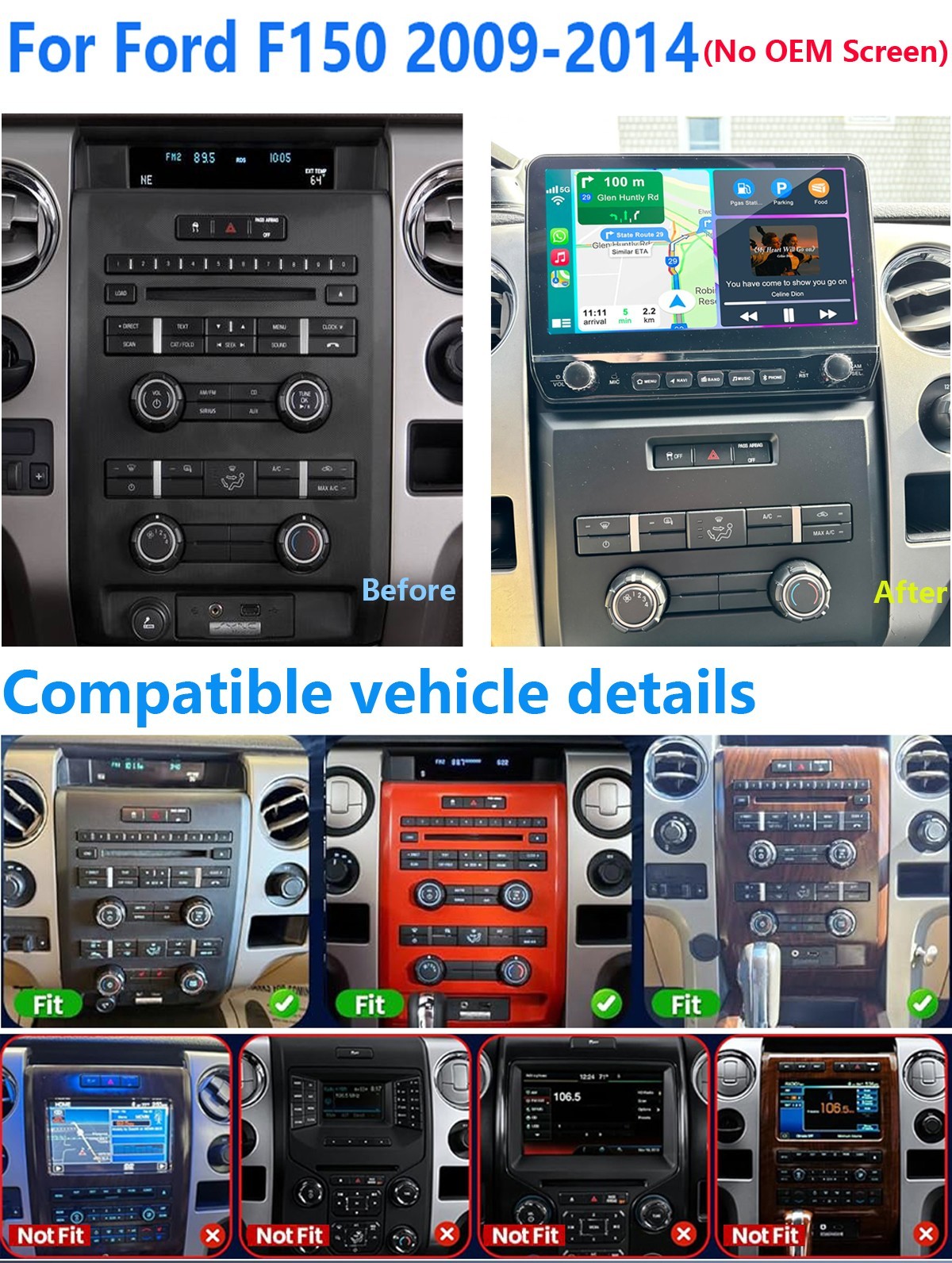 For Ford F150 2009-2014 Apple Carplay Android 13 Car Stereo Radio WiFi GPS 4+64G