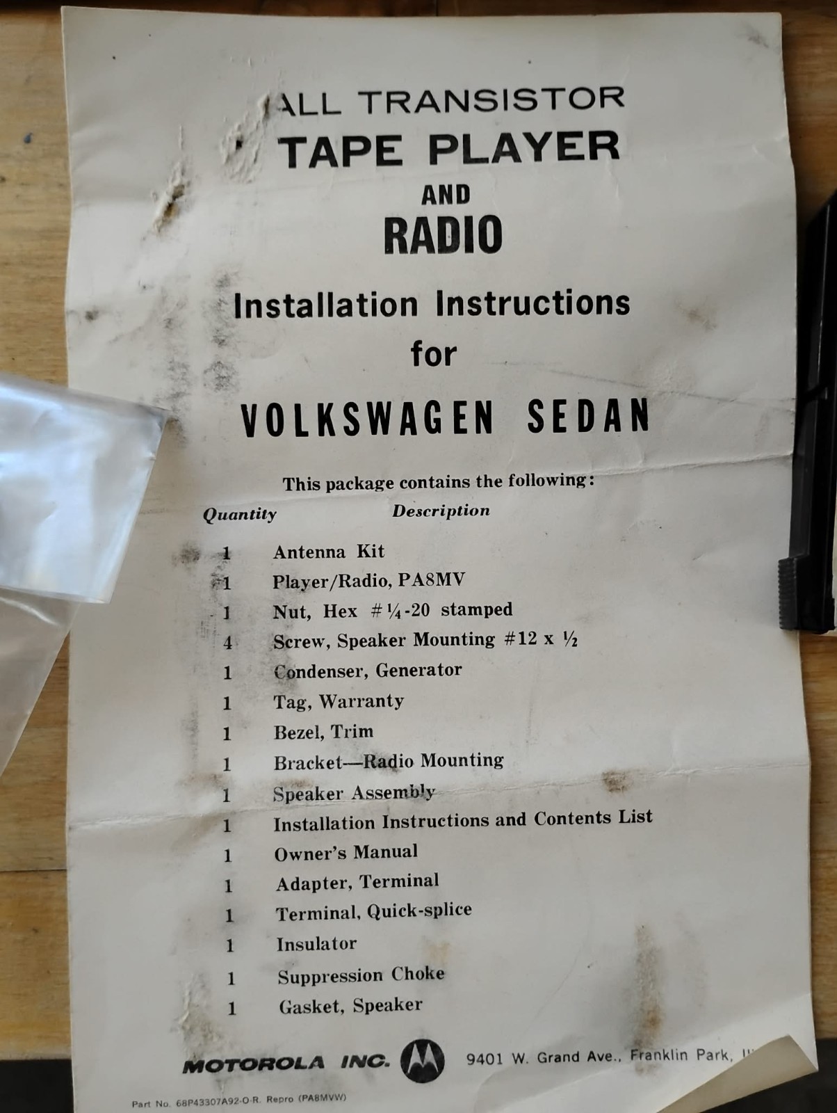 Volkswagen Sapphire Playtape I 1 Track VW Radio Excellent complete + accessories