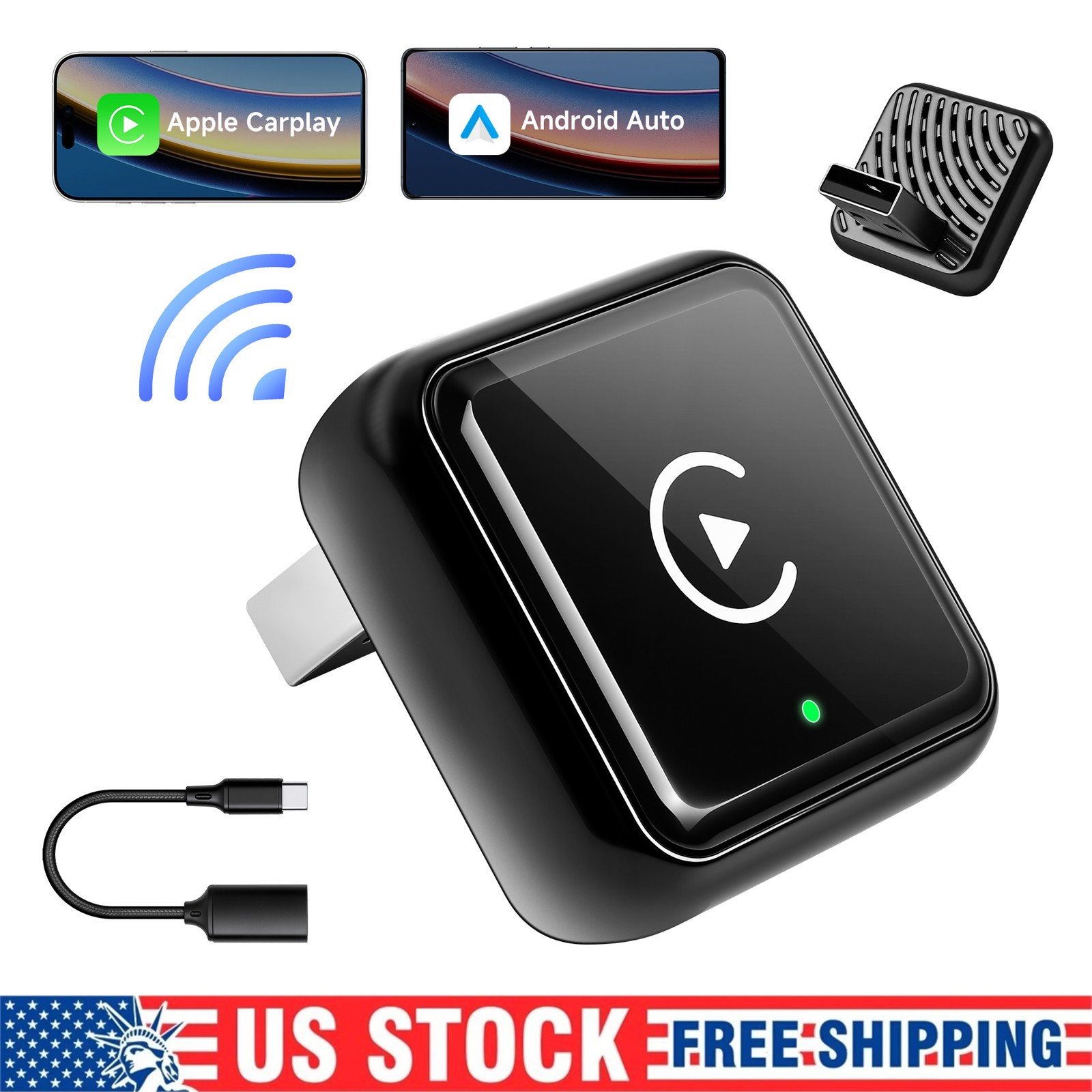2-IN-1 Carplay Adapter Wired to Wireless CarPlay Android Auto Mirror Link USA
