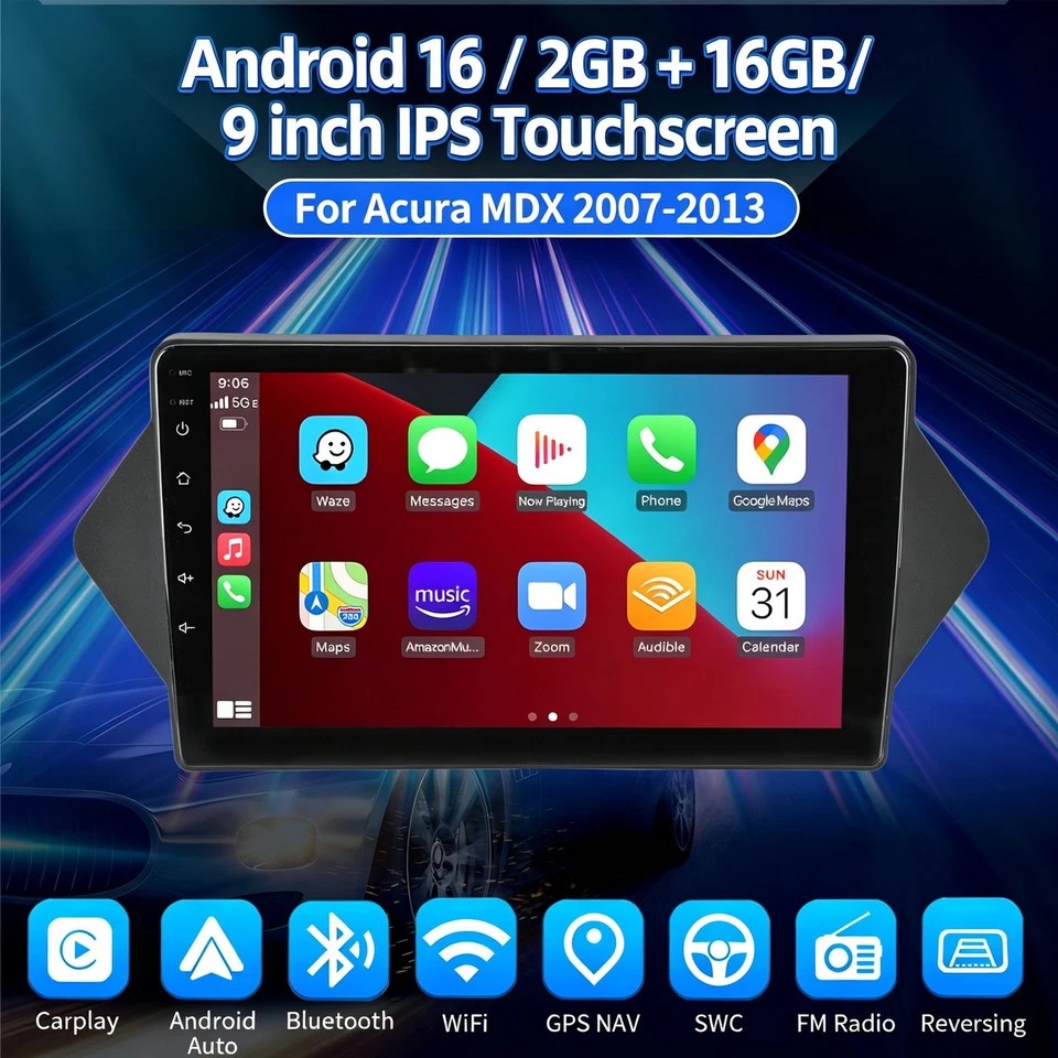 9″ Android 16 Carplay Car Stereo GPS Navi BT AHD+For Honda Acura MDX 2007-2013