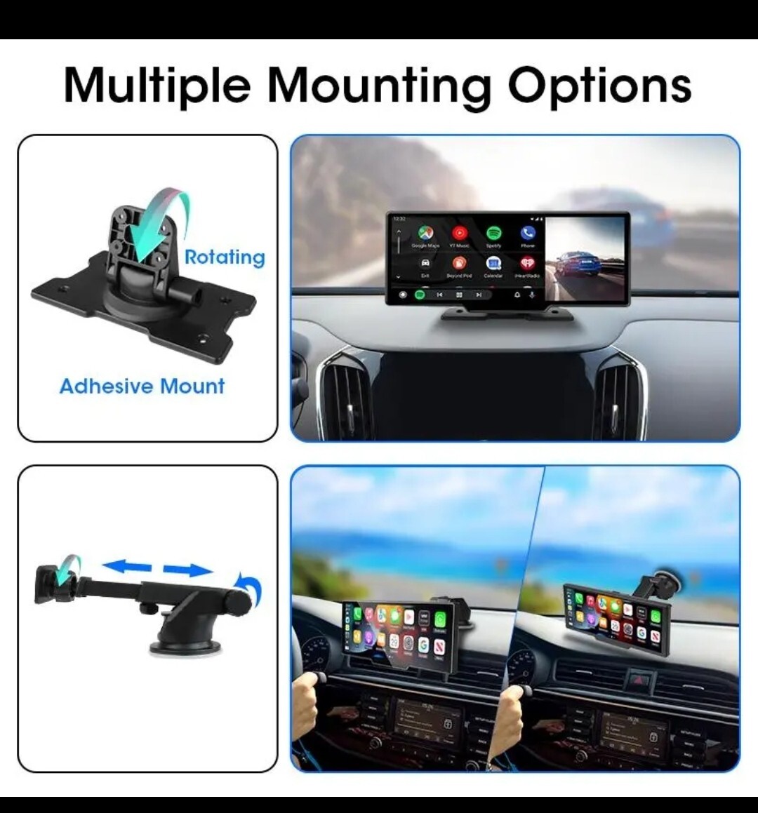 10.26 Inch Car Video Player Front & Rear Cameras Wireless Bluetooth Touchscreen
