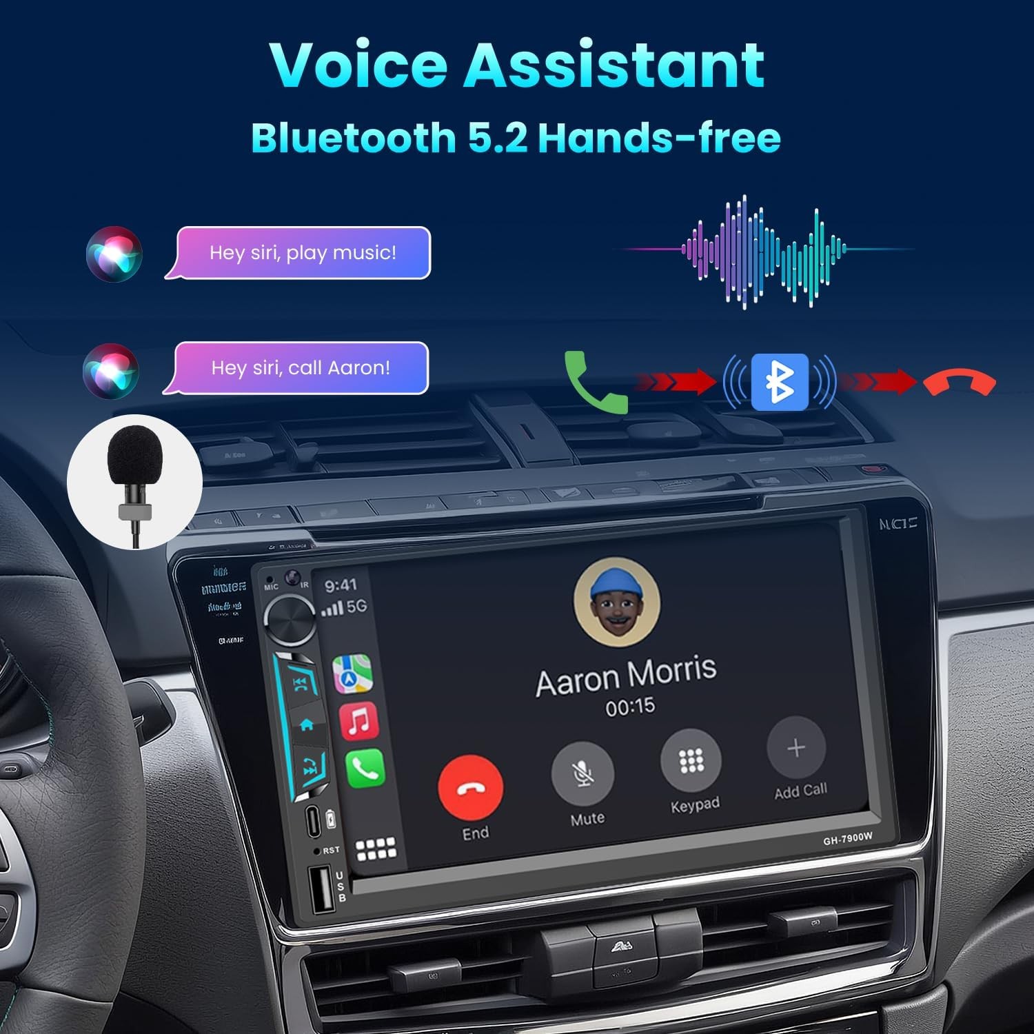7″ Car Radio Apple/Andriod Carplay Car Stereo Touch Screen Double 2Din + Camera
